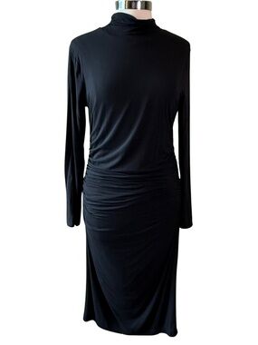 WHBM Black Long-Sleeve Ruched Midi Dress Size 14
